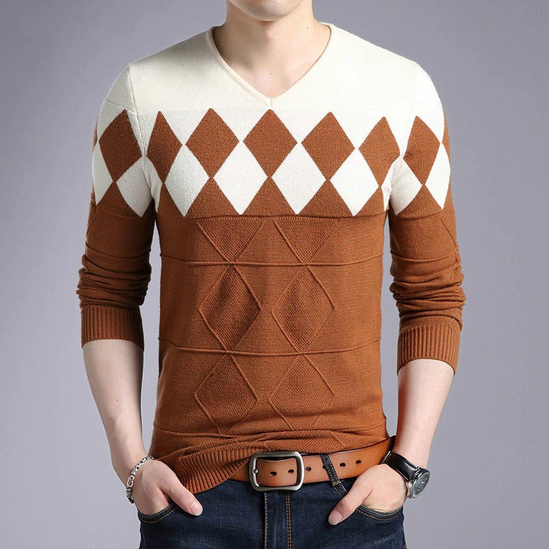 Men's V-Neck Slim Fit Casual Pullovers