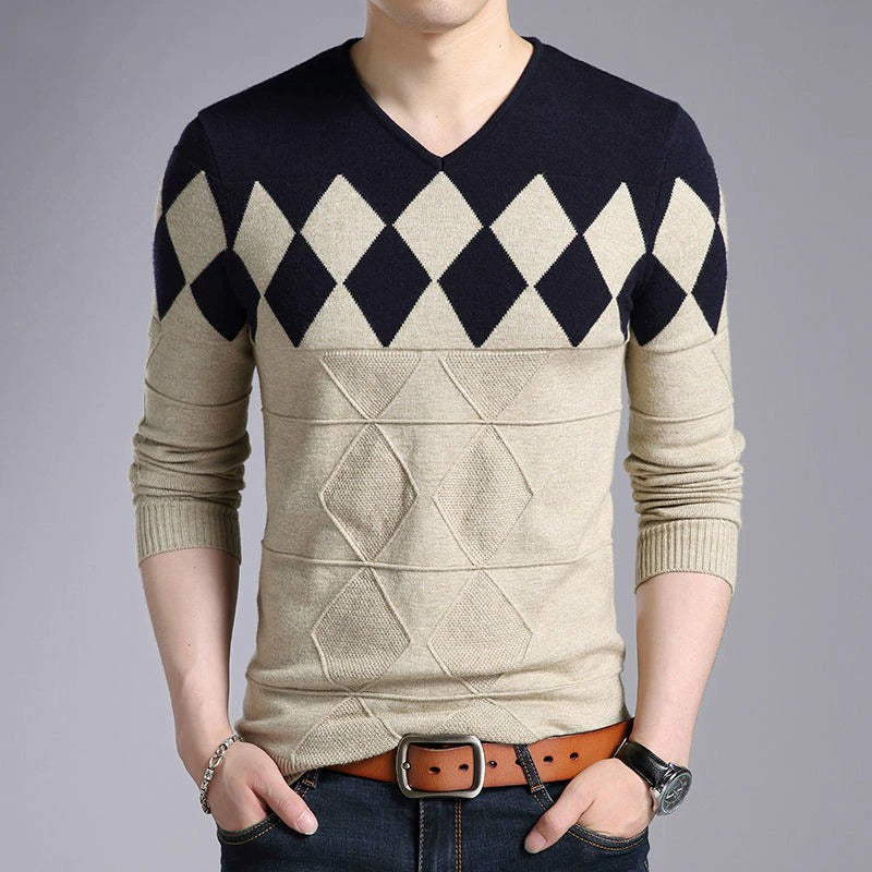 Men's V-Neck Slim Fit Casual Pullovers