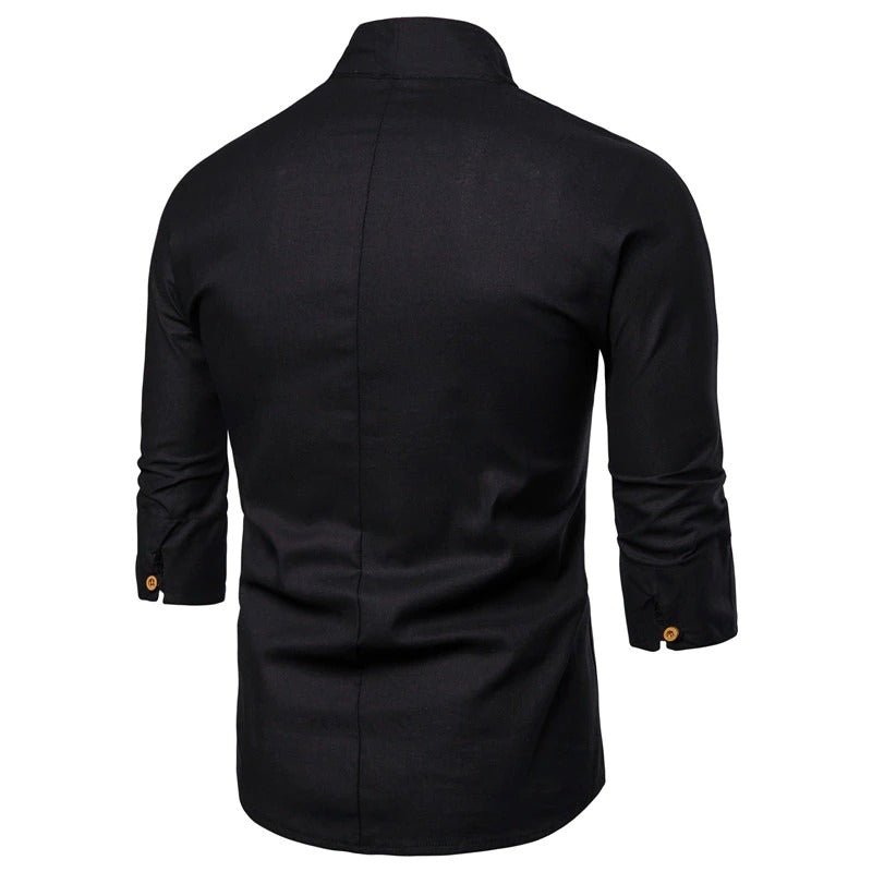 Men Solid Pullover V Neck Three Quarter Kimono Shirts