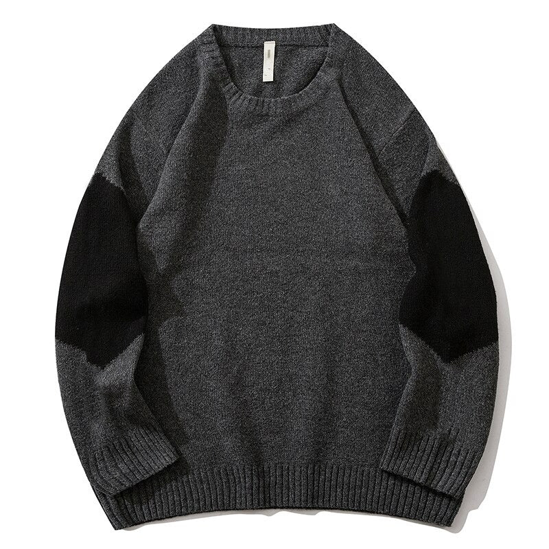 Men's Patchwork Round Neck Knitted Pullover