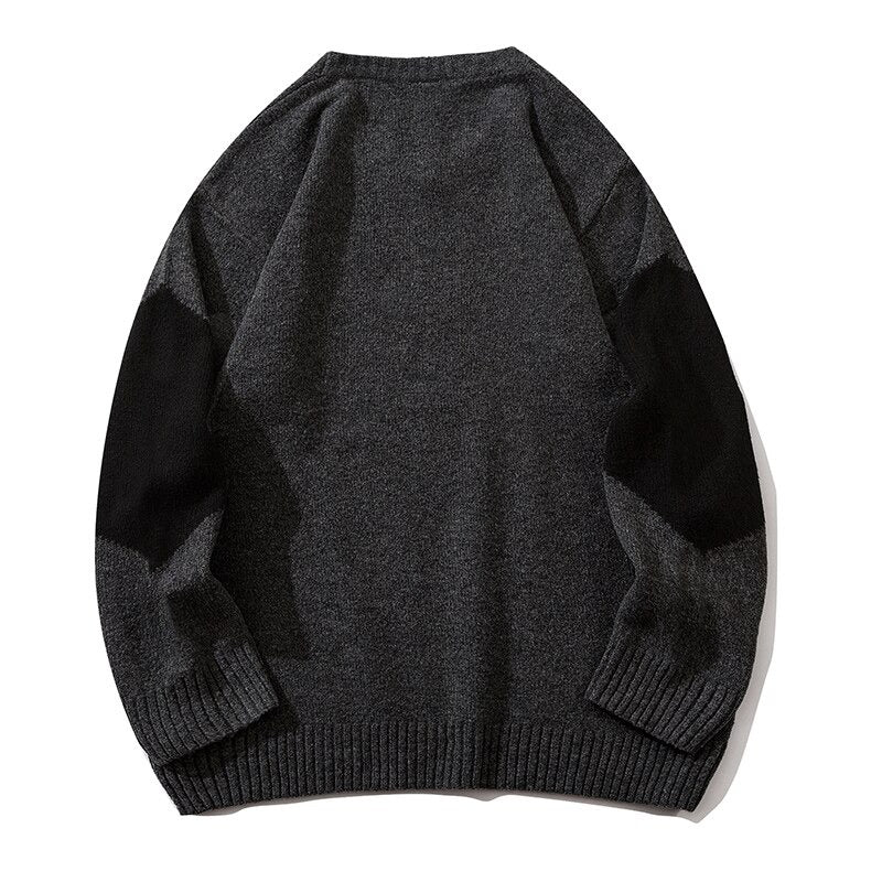 Men's Patchwork Round Neck Knitted Pullover