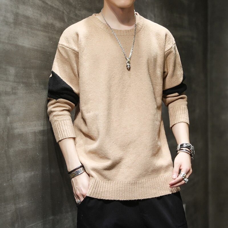 Men's Patchwork Round Neck Knitted Pullover