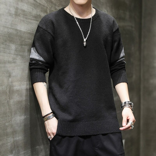 Men's Patchwork Round Neck Knitted Pullover