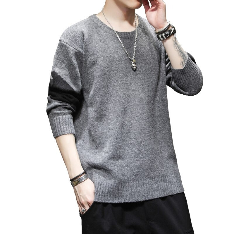 Men's Patchwork Round Neck Knitted Pullover