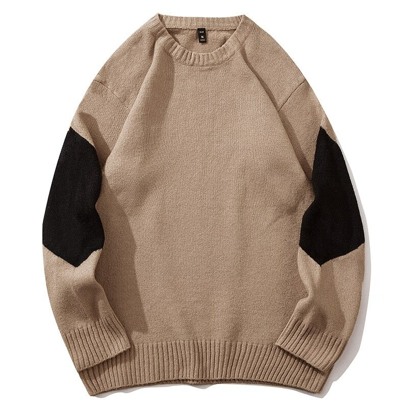 Men's Patchwork Round Neck Knitted Pullover