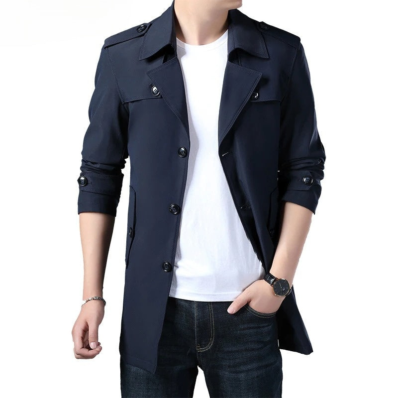 Turn-Down Collar Men's Trench Long Coat