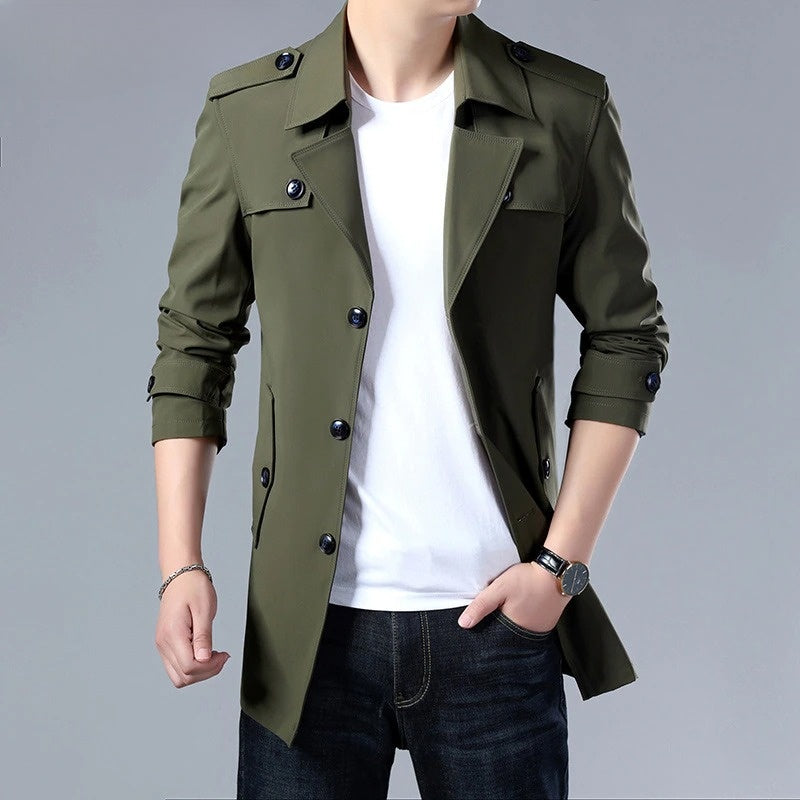 Turn-Down Collar Men's Trench Long Coat