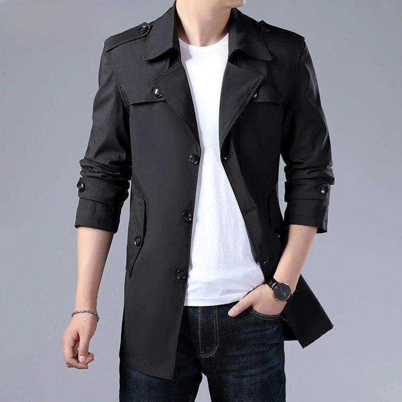 Turn-Down Collar Men's Trench Long Coat