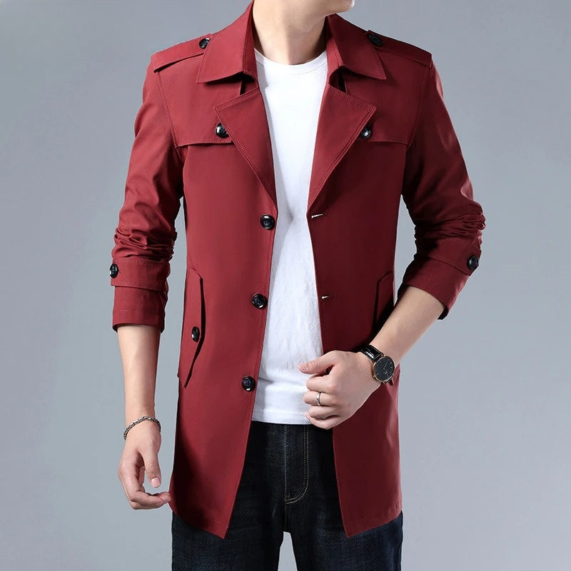 Turn-Down Collar Men's Trench Long Coat