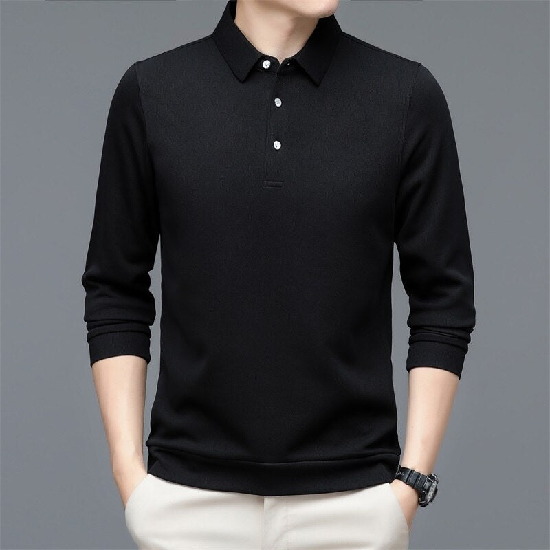 Men's Solid Long Sleeve Polo Shirt