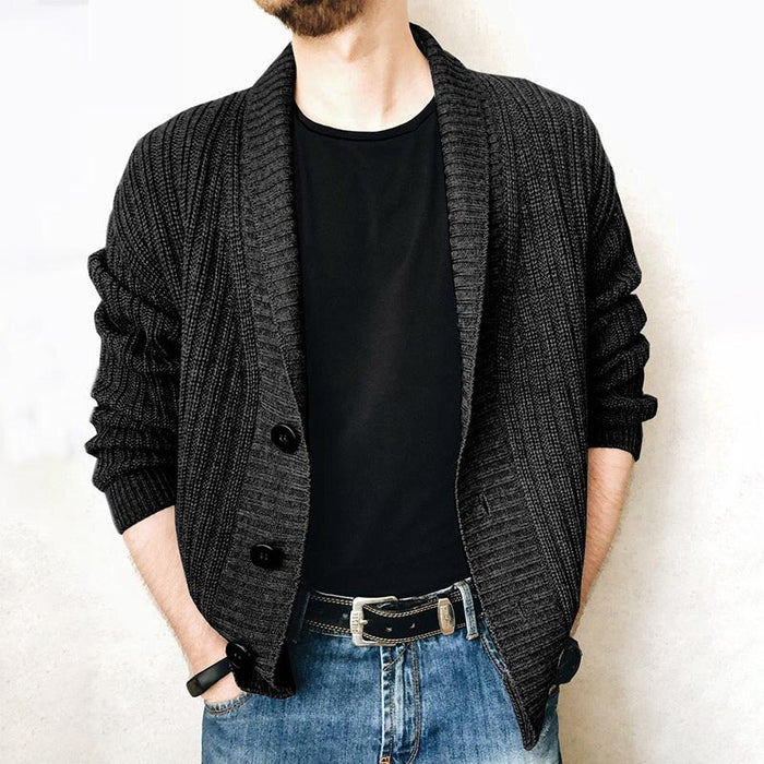 Men's Solid Buttoned Cardigan Jacket