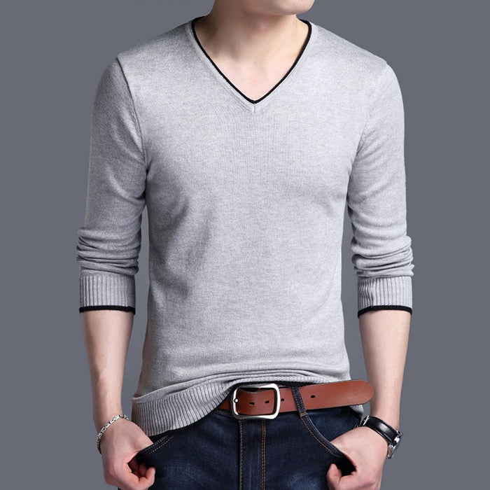 Men's V Neck Knitted Slim Fit Pullover