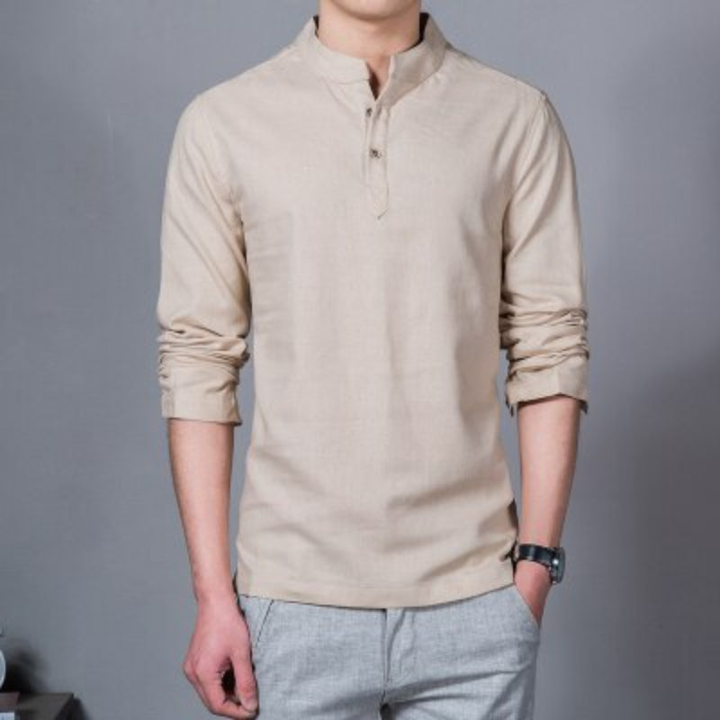 Men's Solid Stand Collar Long Sleeved T-Shirts