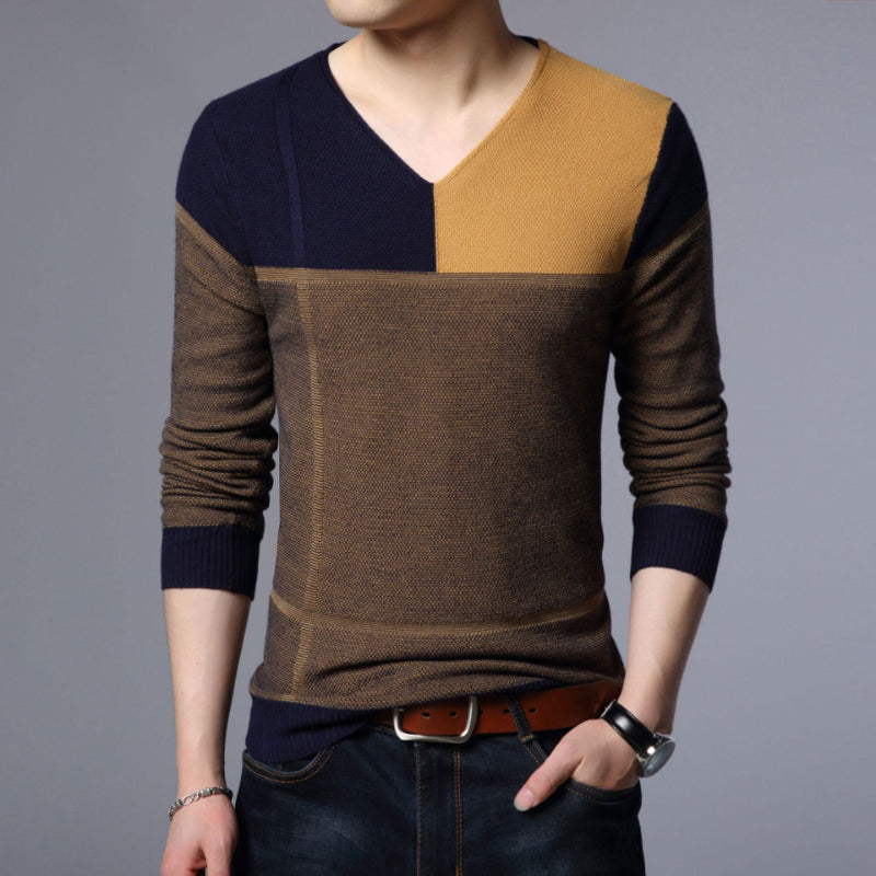 Men's Full Sleeve Patchwork Pullover Sweater