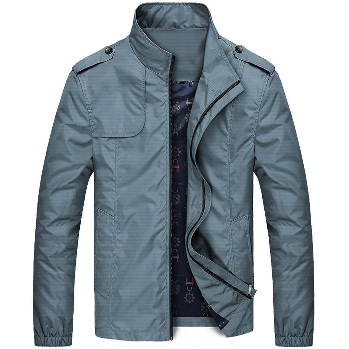 Men's Solid Stand Collar Zipper Jacket