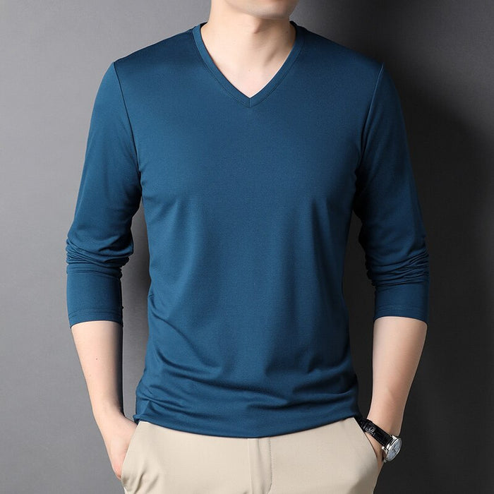 Men's V Neck Solid Long Sleeve T-Shirts