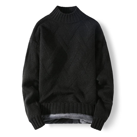 Men's O Neck Solid Knitted Fleece Pullover