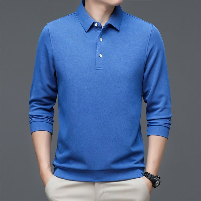 Men's Solid Long Sleeve Polo Shirt