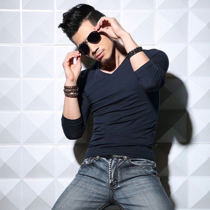 Men's Casual Solid V-Neck T-Shirt