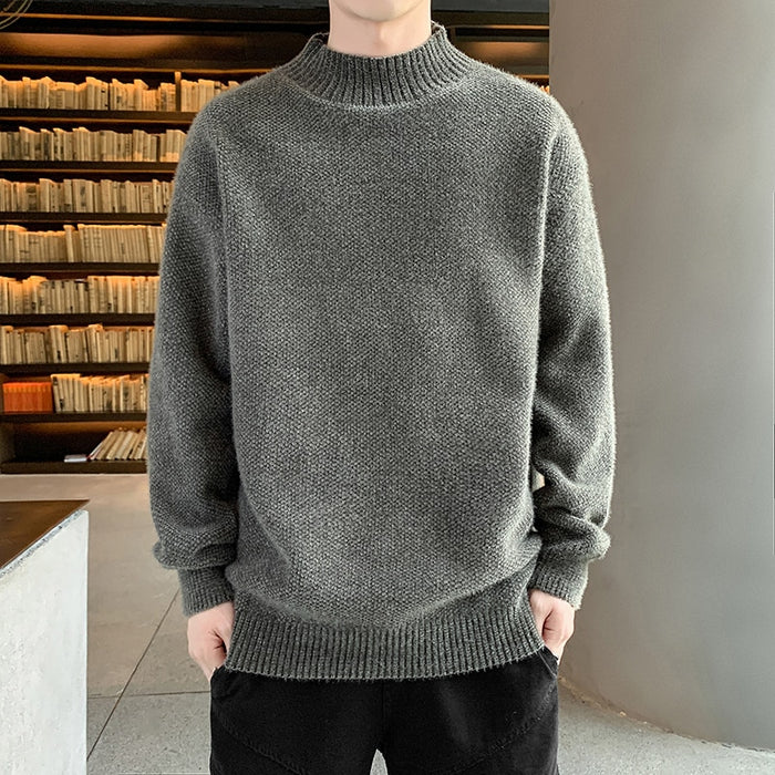 Men's Solid Mock Neck Pullover Sweater