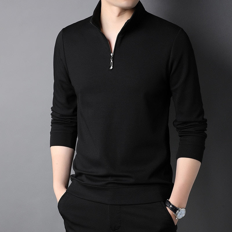 Men's Zipper Collar Solid T-Shirts