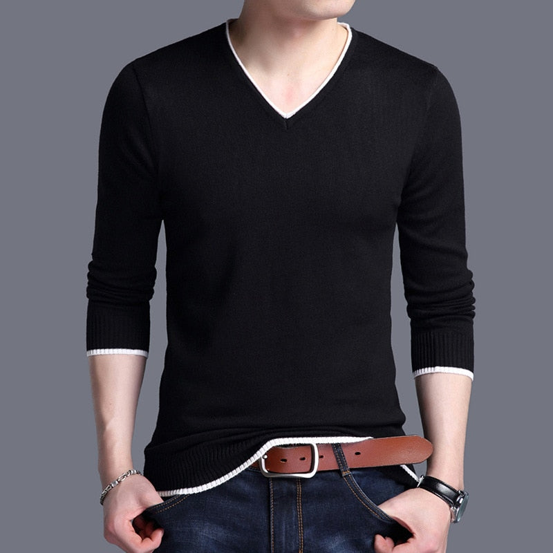 Men's V Neck Knitted Slim Fit Pullover