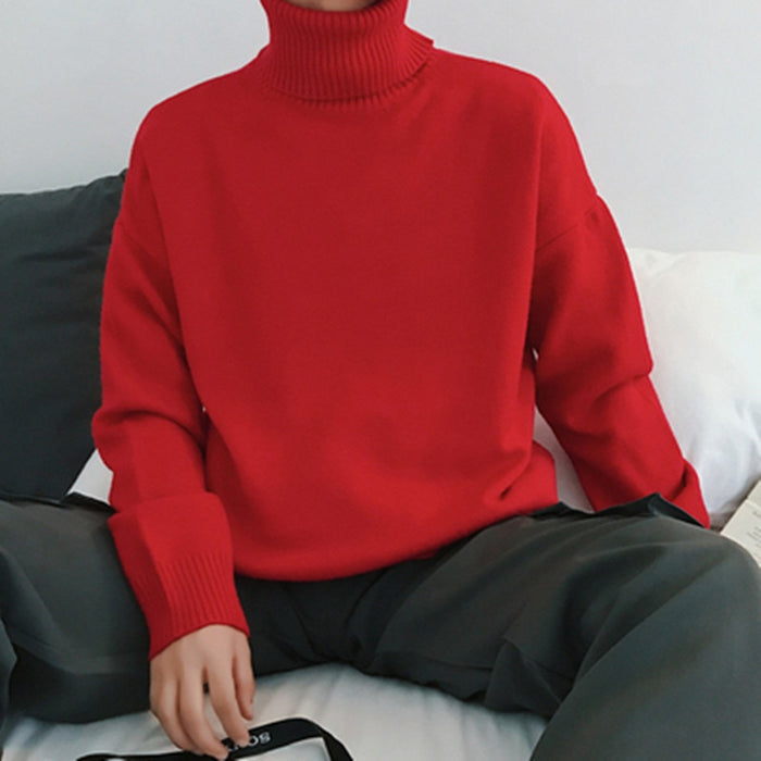 Men's Solid Loose Knitted Pullover Sweater