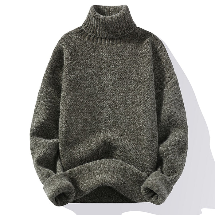 Solid Turtleneck Knitted Pullover Sweater