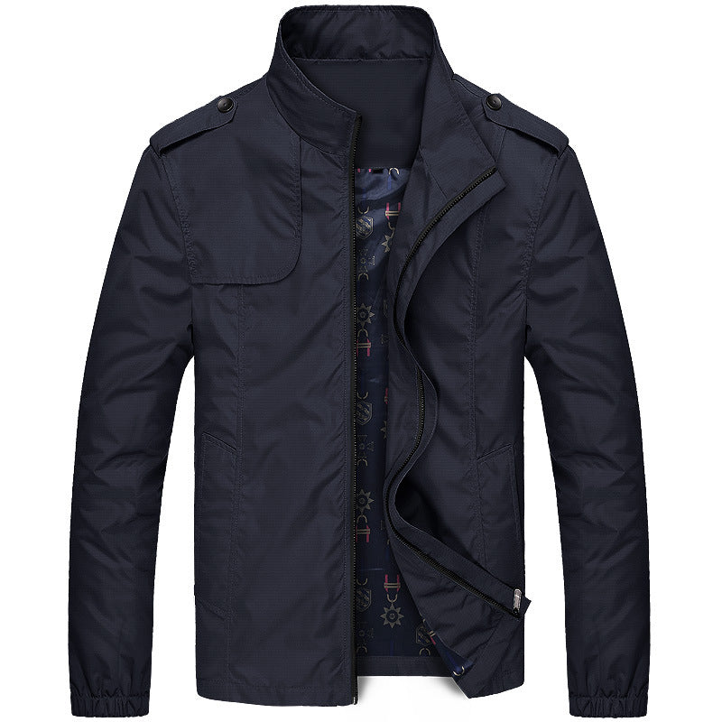 Men's Solid Stand Collar Zipper Jacket