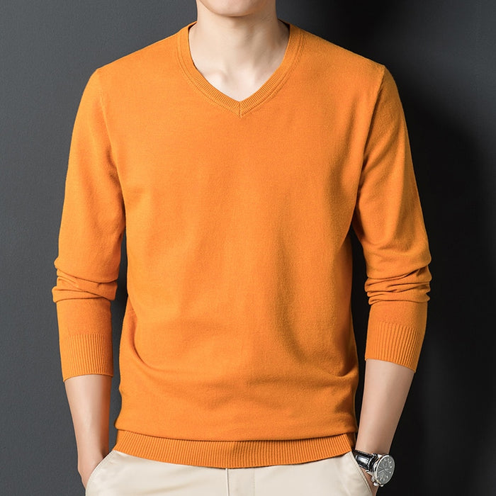 Men's V Neck Solid  Knitted Pullover