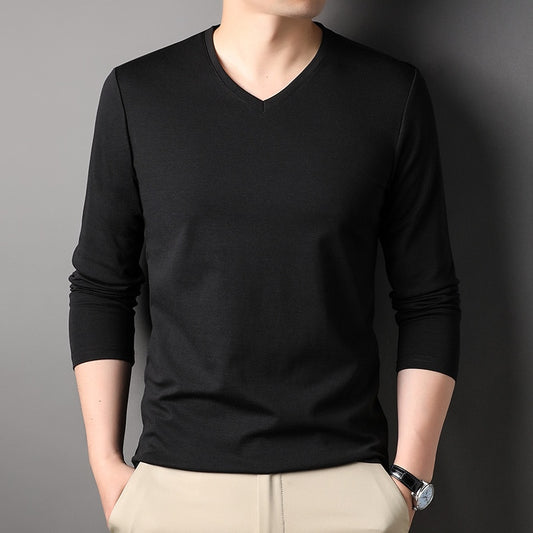 Men's V Neck Solid Long Sleeve T-Shirts
