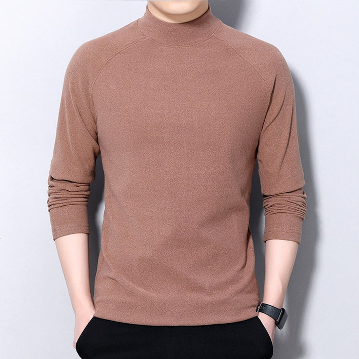 Solid Half High Collar Pullover For Men