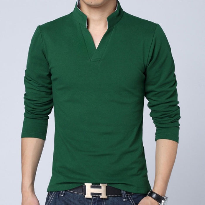 Men's Solid Mandarin Collar T-Shirt