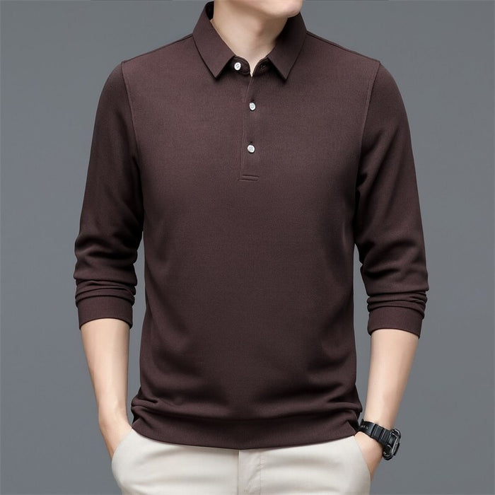 Men's Solid Long Sleeve Polo Shirt