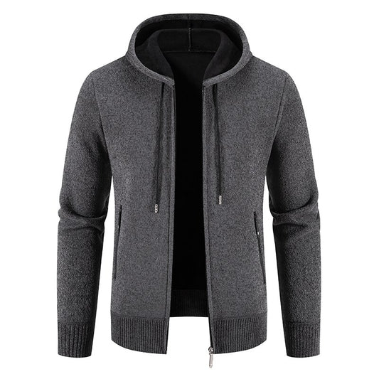 Men's Hooded Fleece Solid Cardigan