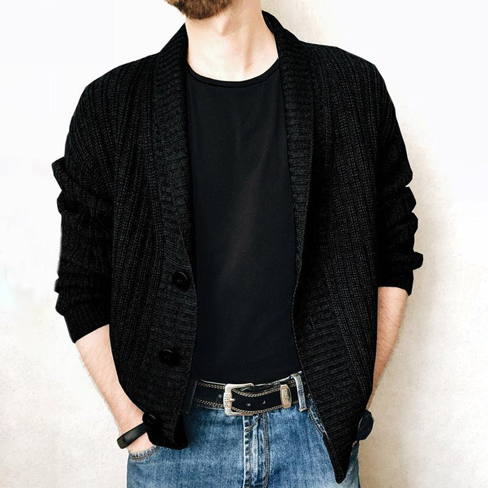 Men's Solid Buttoned Cardigan Jacket