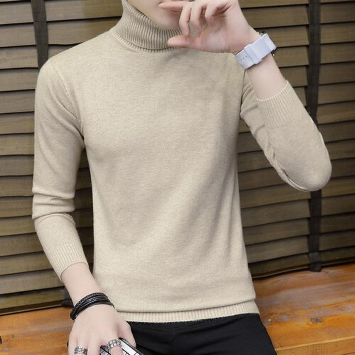 Mens Solid Knitted Turtleneck Sweater