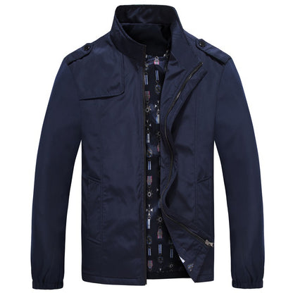 Men's Solid Stand Collar Zipper Jacket