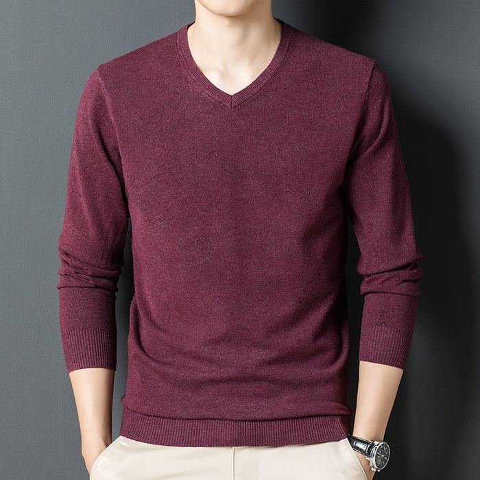 Men's V Neck Solid  Knitted Pullover