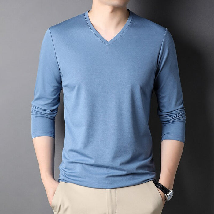 Men's V Neck Solid Long Sleeve T-Shirts