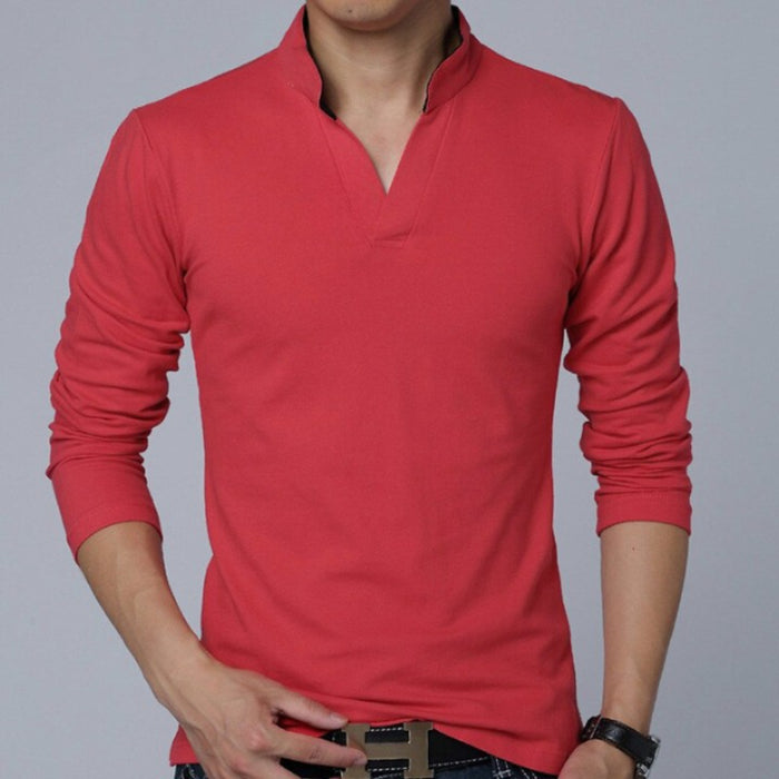 Men's Solid Mandarin Collar T-Shirt