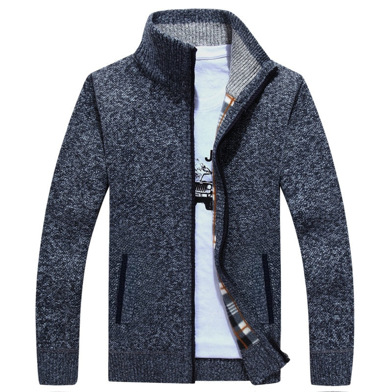Men's Zipper Faux Fur Sweater Cardigan