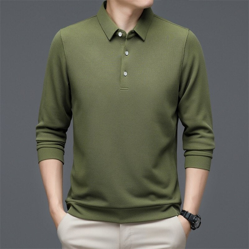 Men's Solid Long Sleeve Polo Shirt