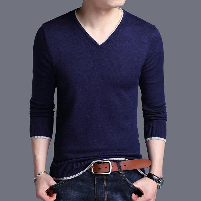 Men's V Neck Knitted Slim Fit Pullover