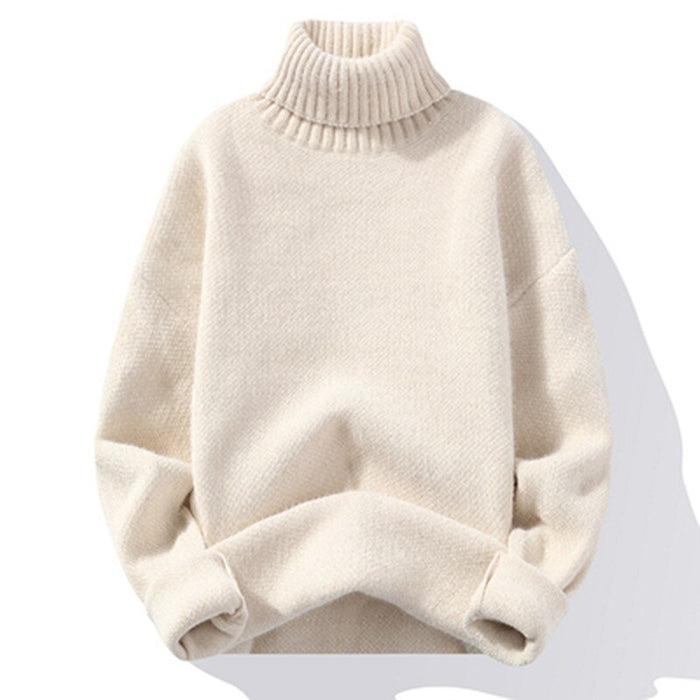 Solid Turtleneck Knitted Pullover Sweater