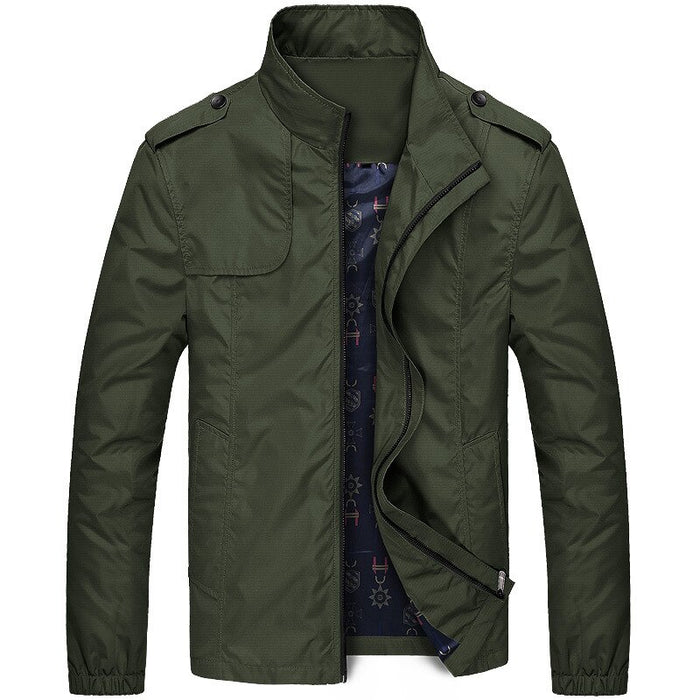 Men's Solid Stand Collar Zipper Jacket