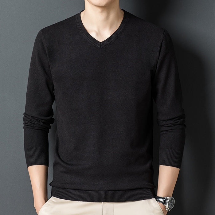 Men's V Neck Solid  Knitted Pullover
