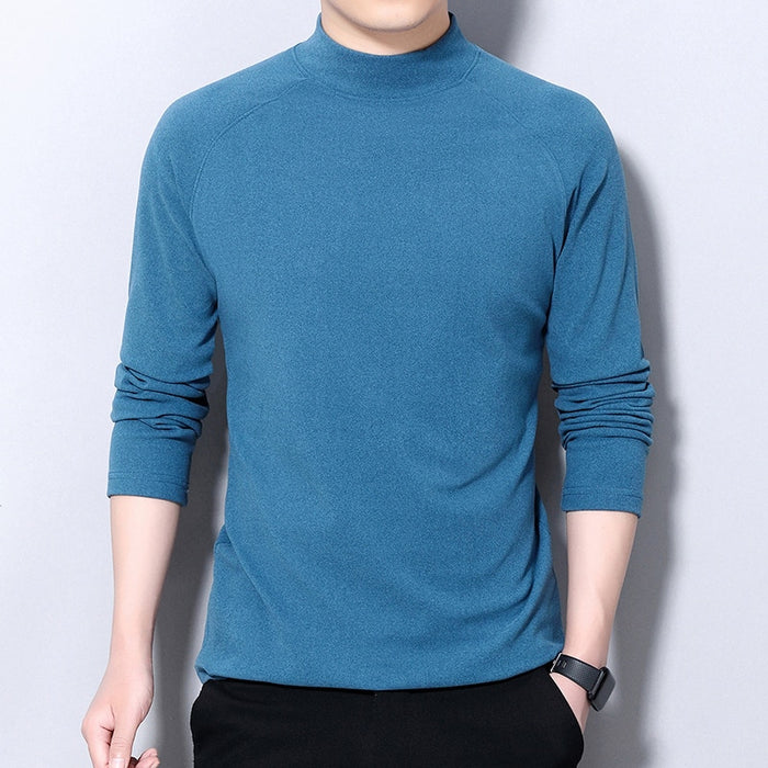 Solid Half High Collar Pullover For Men