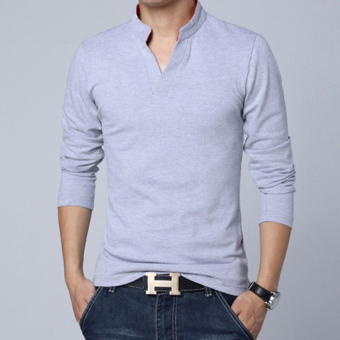 Men's Solid Mandarin Collar T-Shirt