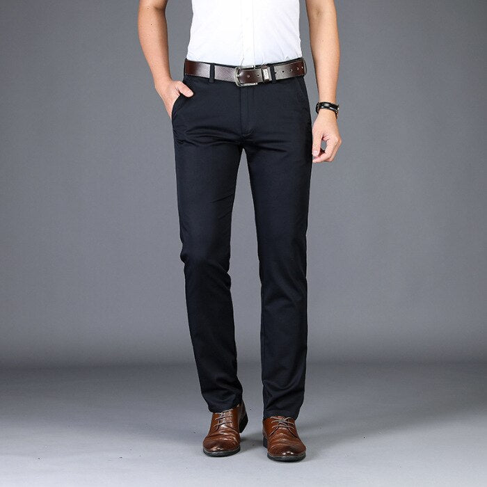 Men's Solid Straight Stretch Formal Trouser